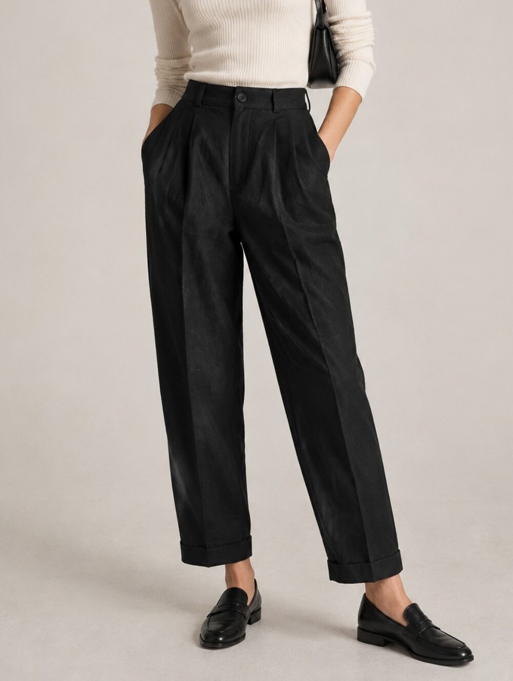 Harris Wallace Wool-blend Pleated Black women Trousers High-waist Pants Sz 10